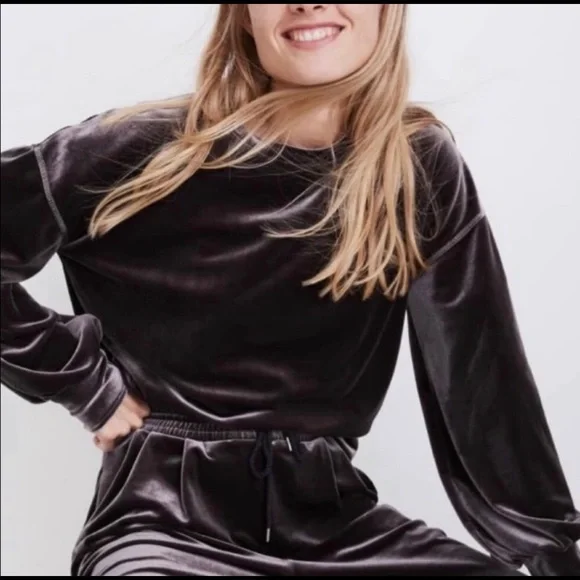 🖤 Madewell Velvet Velour Long Sleeve Balloon Sweatshirt - Picture 1 of 7